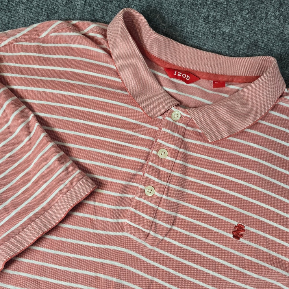IZOD‎ Men's Striped Polo Shirt 4XL Salmon White Short Sleeve Casual Golf